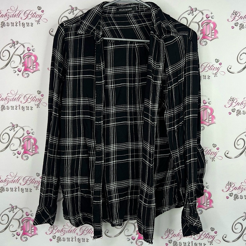 Dylan George button up plaid Stylish Black and White Plaid Button Down Shirt